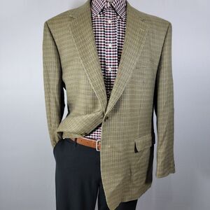 Chaps Mens Sport Coat Blazer Two Button Multi Color Houndstooth 100% Silk Sz 46R